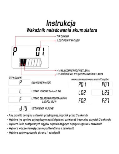 Wskaźnik LCD naładowania akumulatora Pb Li-Ion
