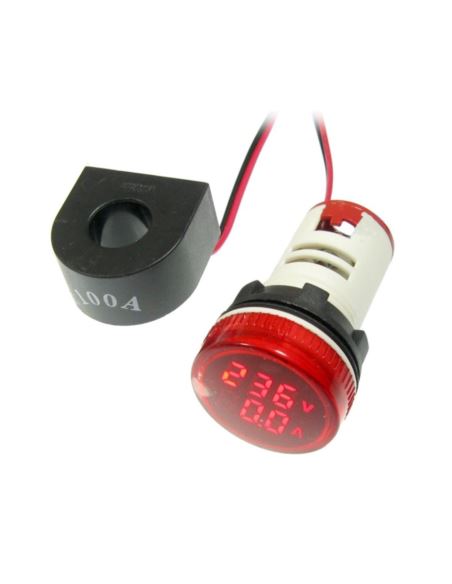 Kontrolka LED Volt+Amper czerw.22mm 0.6-100A 500V