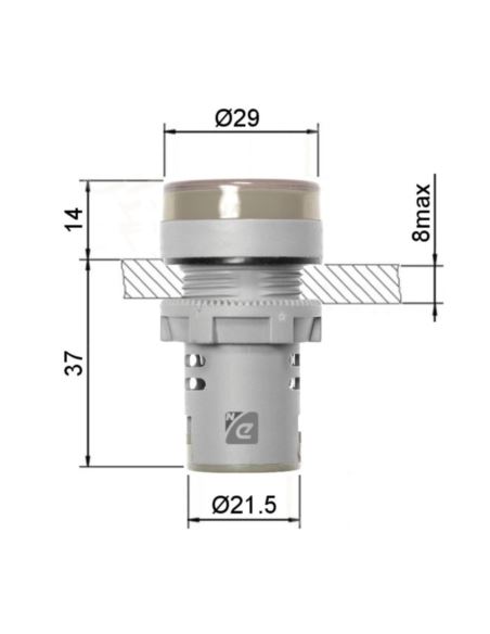 Kontrolka LED Volt+Amper czerw.22mm 0.6-100A 500V