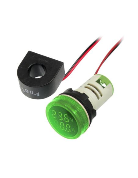 Kontrolka LED Volt+Amp.zielona 22mm 0.6-100A 500V