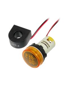 Kontrolka LED Volt+Amper. żółty 22mm 0.6-100A 500V