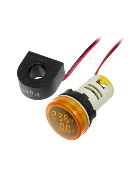 Kontrolka LED Volt+Amper. żółty 22mm 0.6-100A 500V