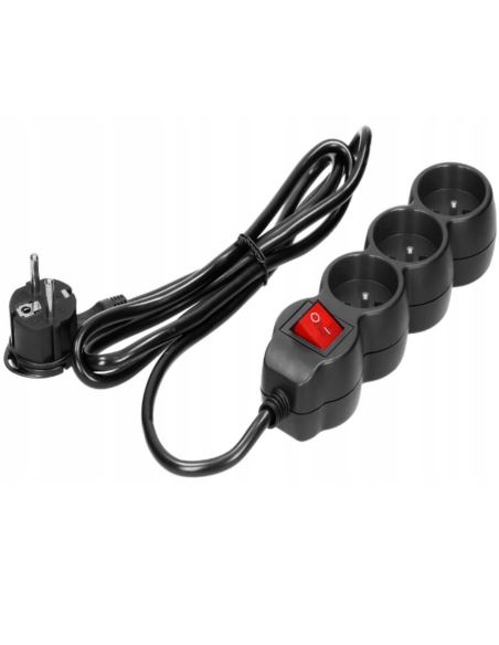 Przedłużacz 3x2P+Z ON/OFF 1,5m 3x1,5 czarny