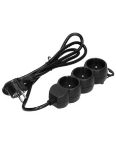 Przedłużacz 3-krotny 2P+Z 3x1mm 3m płaska czarny