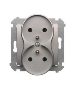 Simon54 Gniazdo  podwójne z/u srebrny mat