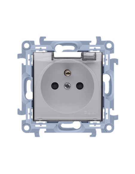 Simon10 Gniazdo poj. biały uszcz. kl.transp. IP44