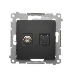 Simon54 Gniazdo ant.typ F+ RJ45 Kat 6.czarny mat