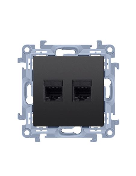 Simon10 Gniazdo komputerowe podwój.2xRJ45 czarny m