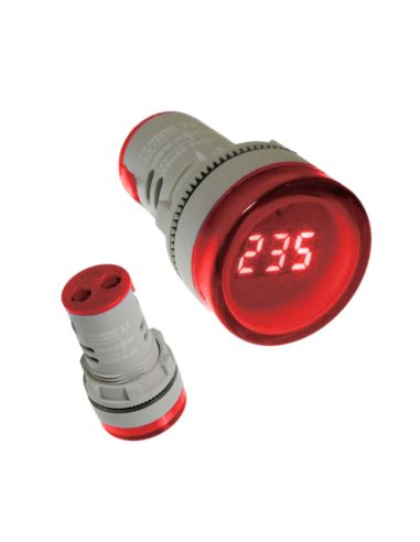 Kontrolka LED 220V czerwona 22mm z miernikiem nap.