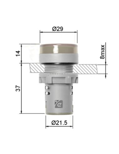 Kontrolka LED 220V niebieska 22mm z miernikiem nap