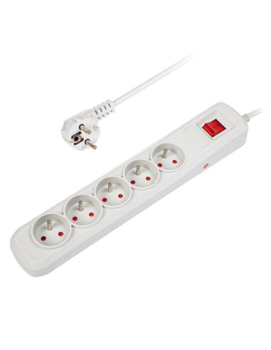 Przedłużacz przeciwprzepięci. 5x2P+Z 5.0m szary