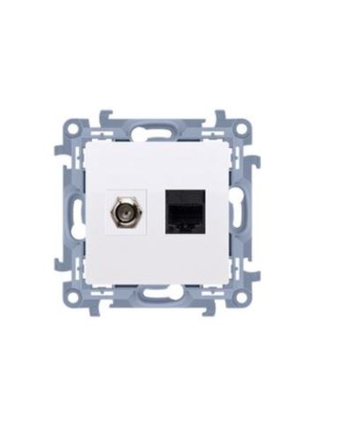 Simon10 Gniazdo ant+komp typu F+ RJ45kat.5e białe
