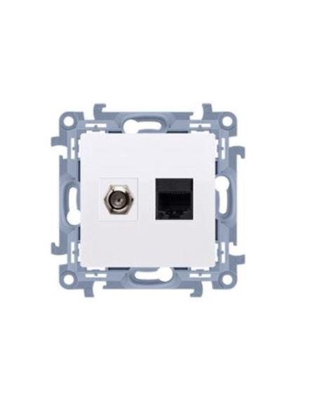 Simon10 Gniazdo ant+komp typu F+ RJ45kat.5e białe