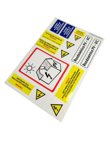 Naklejka ostrzegawcza A4 zestaw 11 elem. do PV