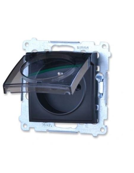 Simon54 Gniazdo pojedyncze z/u IP44 czarny mat