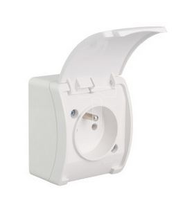 KOALA Gniazdo poj.2P+Z IP44 białe z klapką n/t