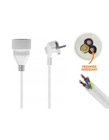 Przedłużacz sieciowy Wtyk - gniazdo 2m biały