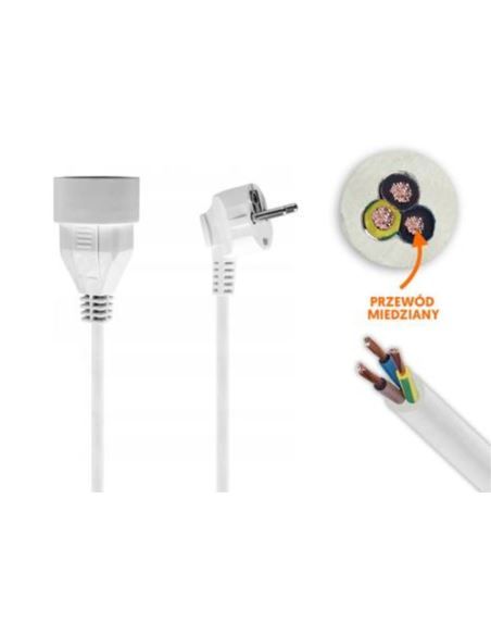 Przedłużacz sieciowy Wtyk - gniazdo 2m biały