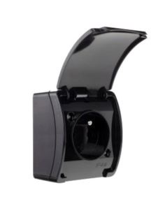 KOALA Gniazdo poj.2P+Z IP44 czarne z klapką n/t