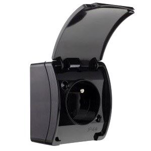 KOALA Gniazdo poj.2P+Z IP44 czarne z klapką n/t