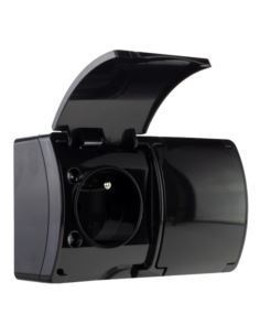 KOALA Gniazdo podwój.2x2P+Z IP44 czarn z klapk n/t