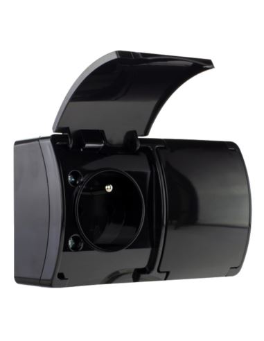 KOALA Gniazdo podwój.2x2P+Z IP44 czarn z klapk n/t