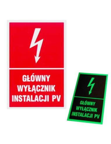 Tabliczka ostrzeg. Główny wyłącznik PV (piorun)