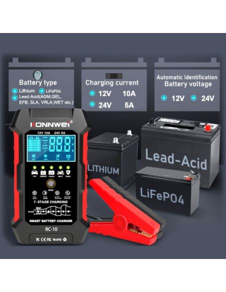 Prostownik automatyczny Konnwei RC-10 12V 24V 10A