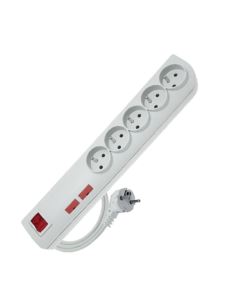 Przedłużacz przeciwprzepięci. 5x2P+Z 3.0m biały