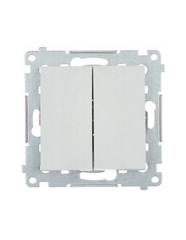 Simon54 Przycisk podwójny chwilowy zwierny srebrny