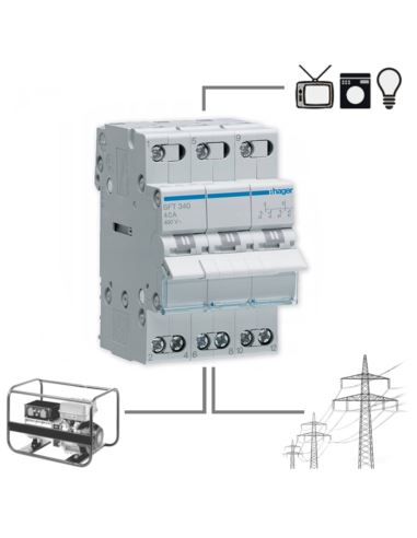 Przełącznik SFT340 40A 3P modułowy 1-0-2 Hager