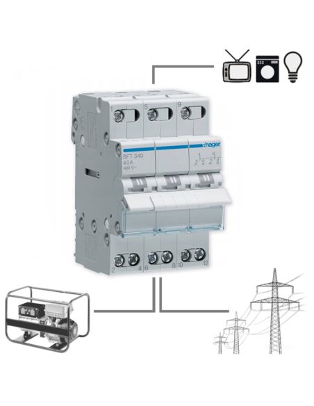 Przełącznik SFT340 40A 3P modułowy 1-0-2 Hager