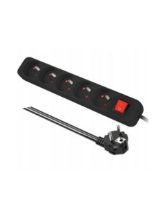 Przedłużacz 5 gniazd z uziemieniem 1,5m czarny