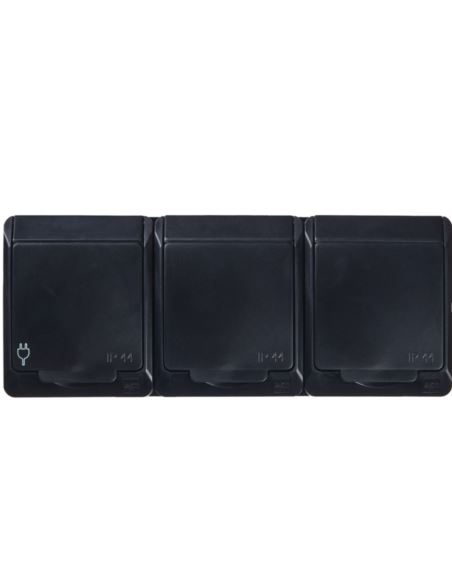 HERMES gniazdo potrójne czarne natynkowe ip44