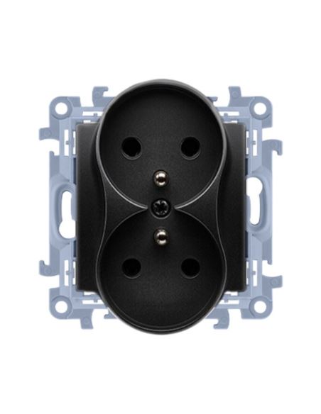 Simon10 Gniazdo podwójne z/u czarny mat 16A