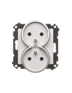 Simon55 Gniazdo podwójne z przesł.i Aluminium mat