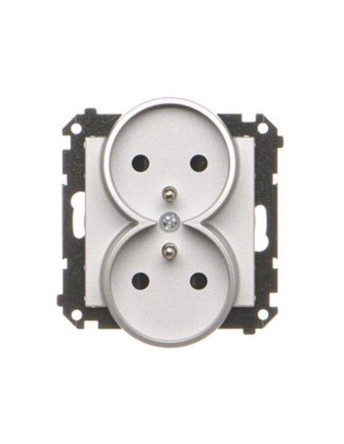 Simon55 Gniazdo podwójne z przesł.i Aluminium mat