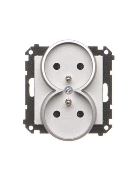 Simon55 Gniazdo podwójne z przesł.i Aluminium mat