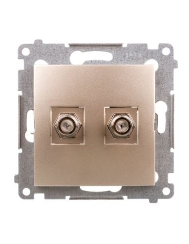 Simon54 Gniazdo antenowe podwójne typu F złoty mat