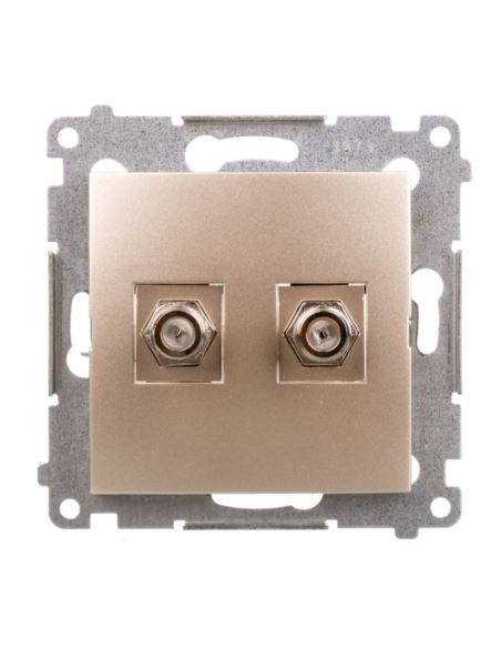 Simon54 Gniazdo antenowe podwójne typu F złoty mat