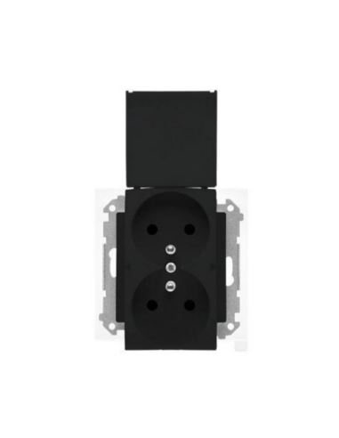 Simon55 gniazdo podwój.z/u z kl. IP44 czarny mat