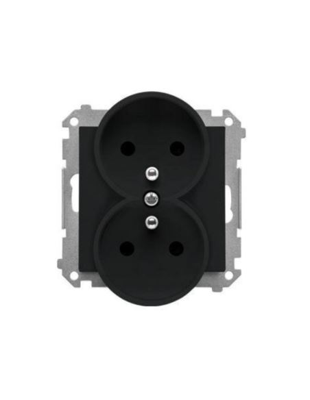 Simon55 gniazdo wtycz.podwójne z uziem.czarny mat
