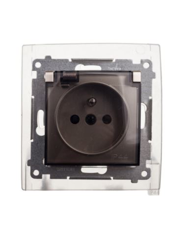 Simon54 Gniazdo pojedyncze z/u IP44 złoty mat tran