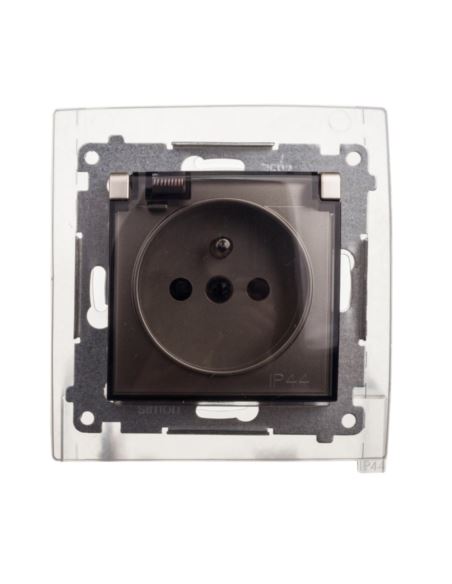 Simon54 Gniazdo pojedyncze z/u IP44 złoty mat tran