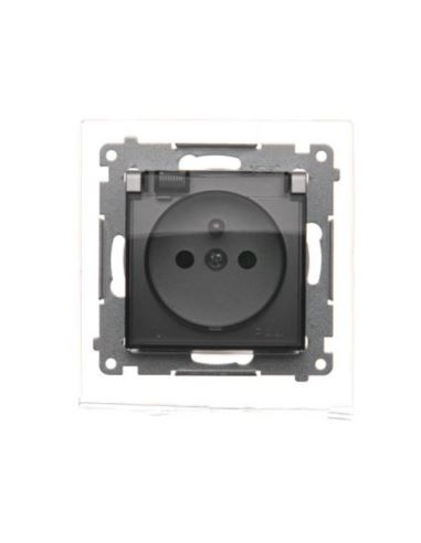 Simon54 Gniazdo pojedyncze z/u IP44 z klapką srebr