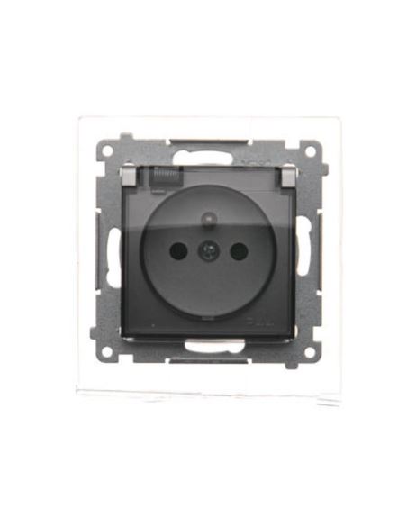 Simon54 Gniazdo pojedyncze z/u IP44 z klapką srebr