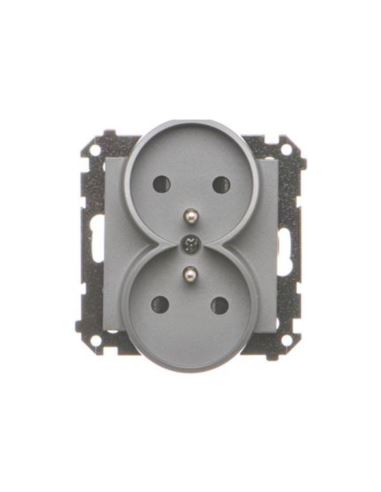 Simon55 Gniazdo podwójne z przesłonami Grafit mat