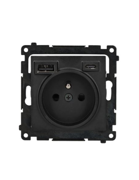 Simon55 Gniazdo wtycz. z ładowarką USB C+A cz. mat