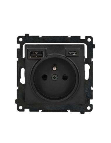 Simon55 Gniazdo wtycz. z ładowarką USB C+A cz. mat