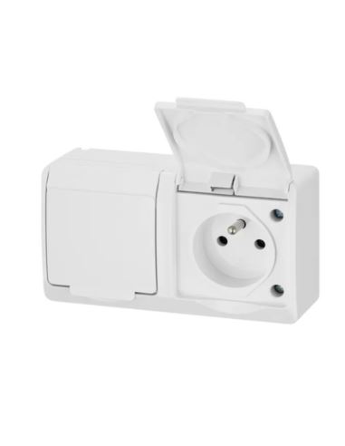 HERMES Gniazdo GNT 0322-02 podwój..herm.IP44 białe